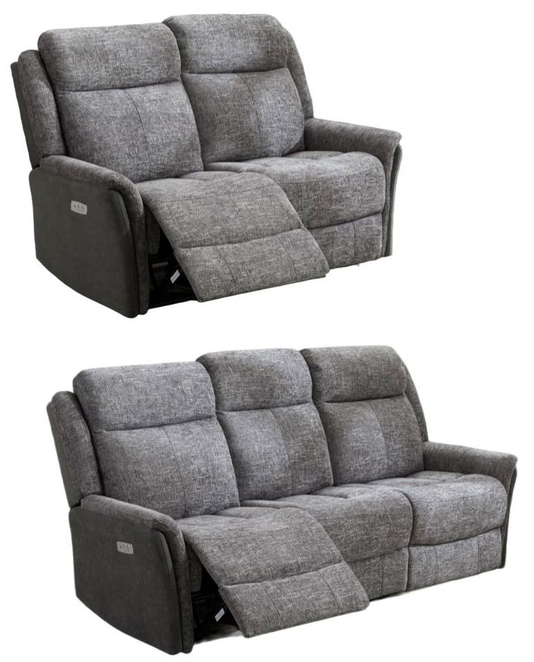 Treyton Fusion Grey 32 Recliner Sofa Suite Velvet Fabric Upholstered
