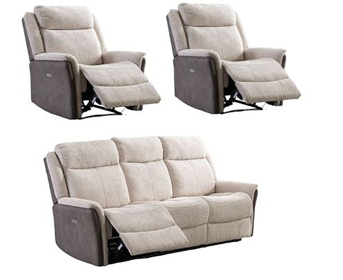 Treyton Fusion Beige 311 Recliner Sofa Suite Velvet Fabric Upholstered