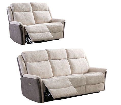 Treyton Fusion Beige 32 Recliner Sofa Suite Velvet Fabric Upholstered