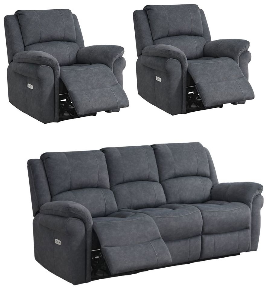 Wentworth Grey 311 Recliner Sofa Suite Velvet Fabric Upholstered