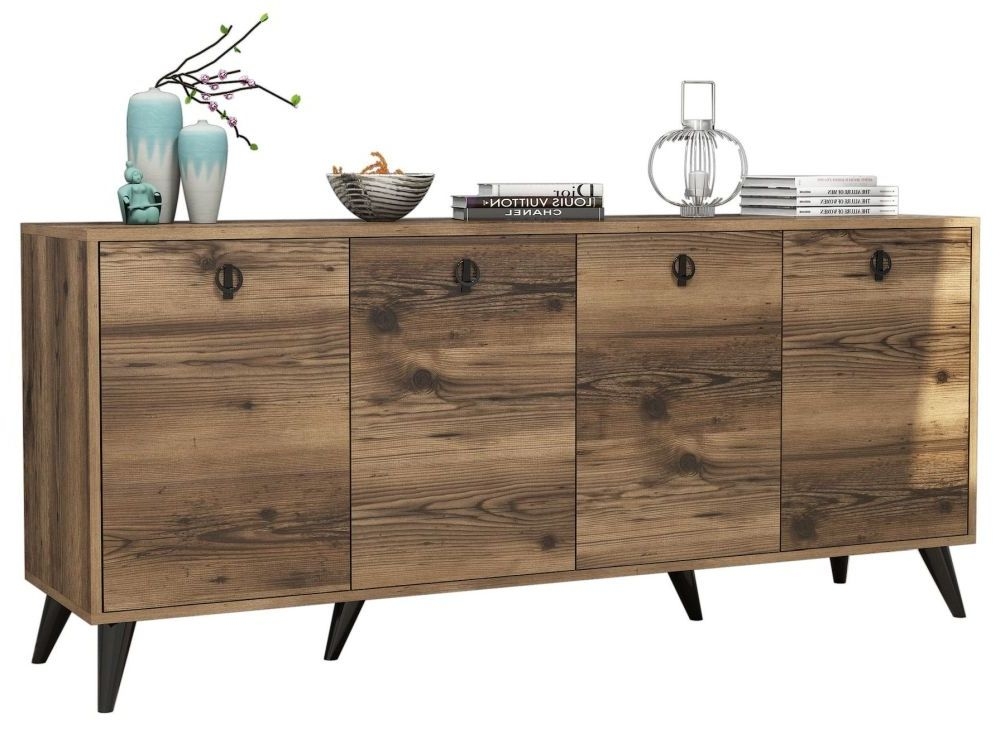 Elias Walnut And Black 4 Door Large Sideboard