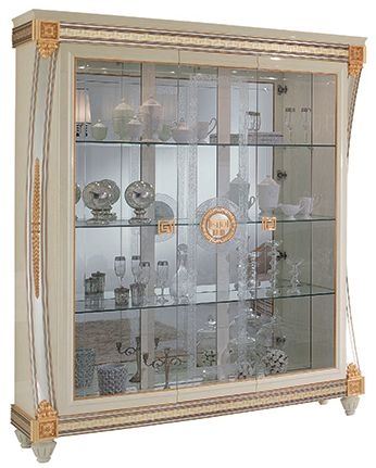 Arredoclassic Liberty Ivory With Gold Italian 3 Glass Door Display Cabinet