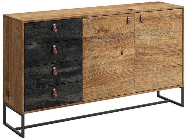 Dark Oak And Black Large Sideboard