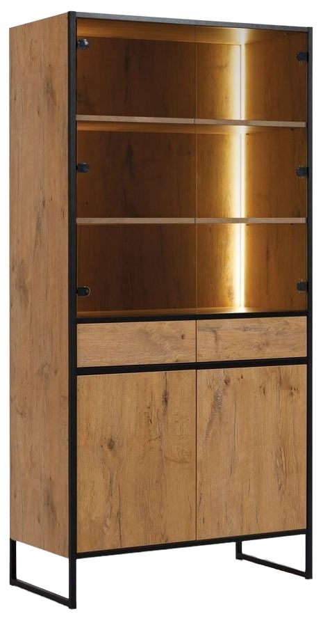 Loft Lancelot Oak 4 Door Display Cabinet With Led