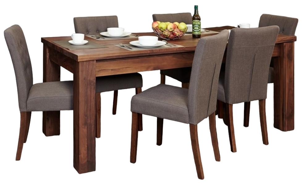 Baumhaus Mayan Walnut Extending Dining Table And 6 Slate Upholstered Chairs Clearance Fss13636