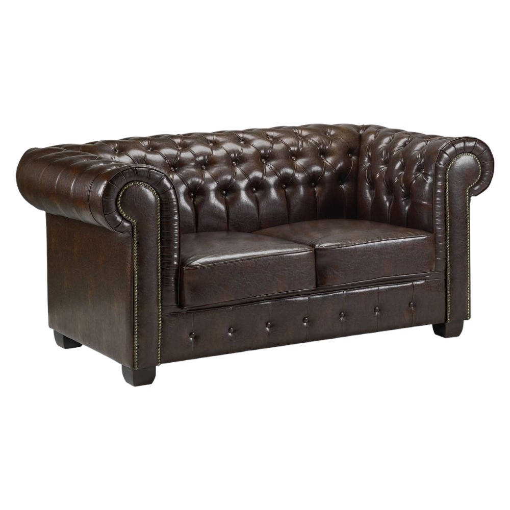 Chesterfield Antique Brown Tufted 2 Seater Sofa