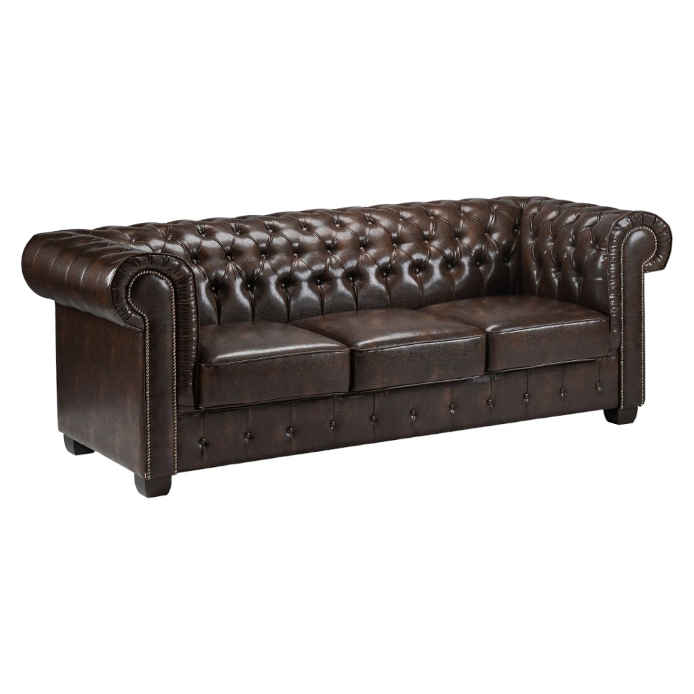 Chesterfield Antique Brown Tufted 3 Seater Sofa