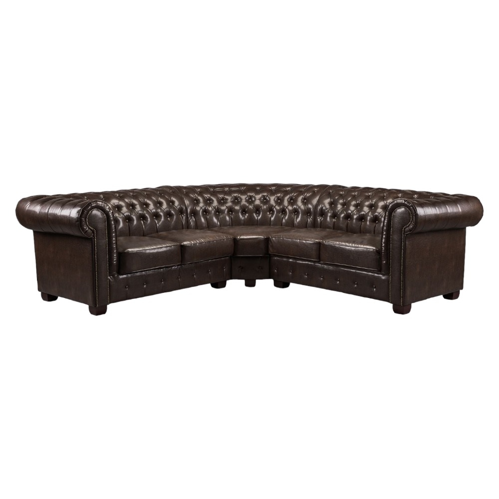 Chesterfield Antique Brown Tufted Large Corner Sofa
