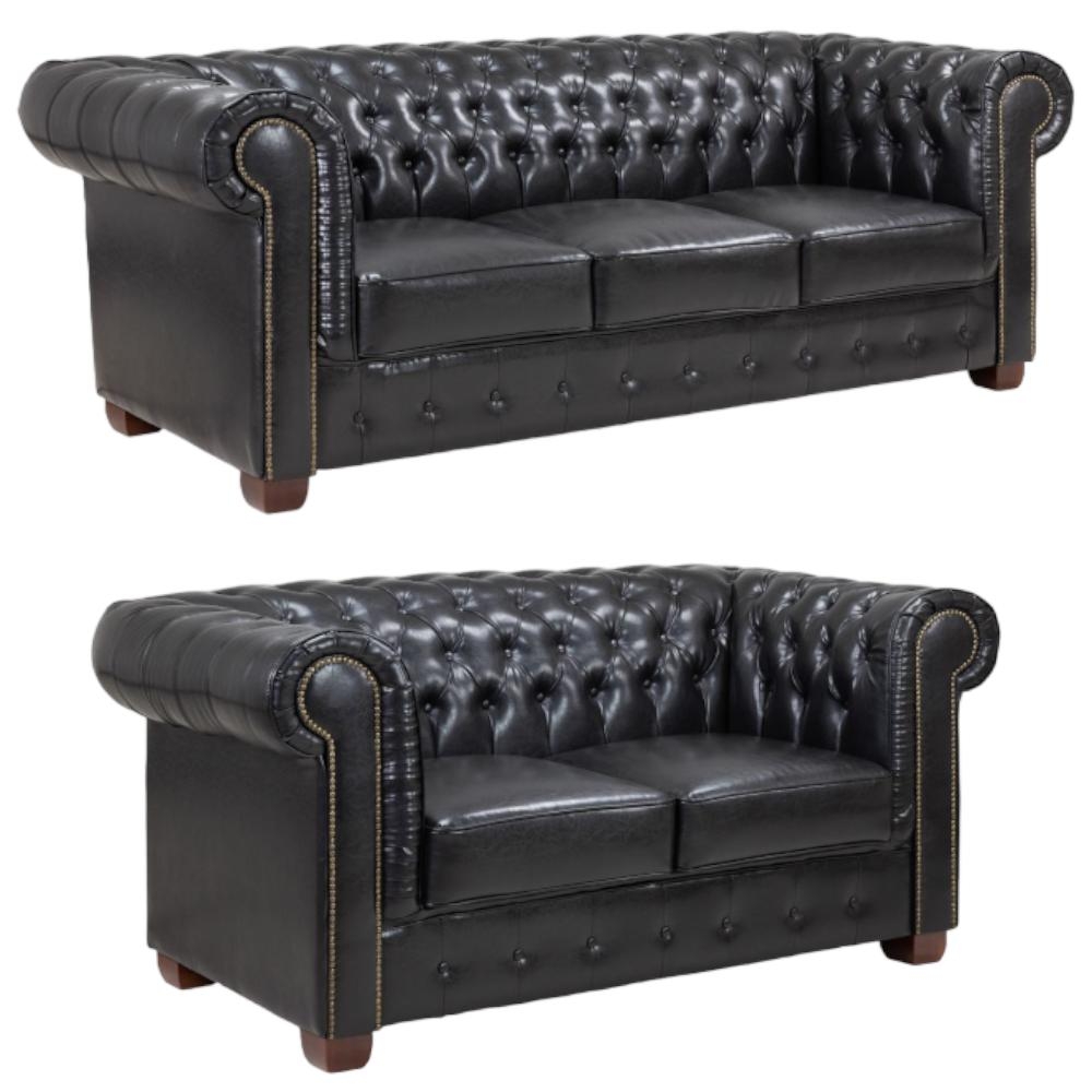 Chesterfield Black Tufted 32 Seater Sofa