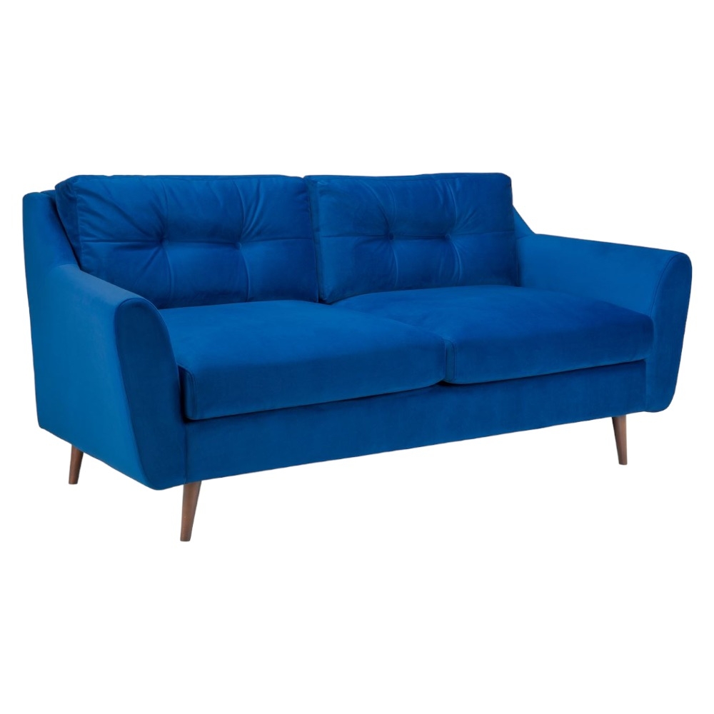 Halston Plush Blue Tufted 3 Seater Sofa