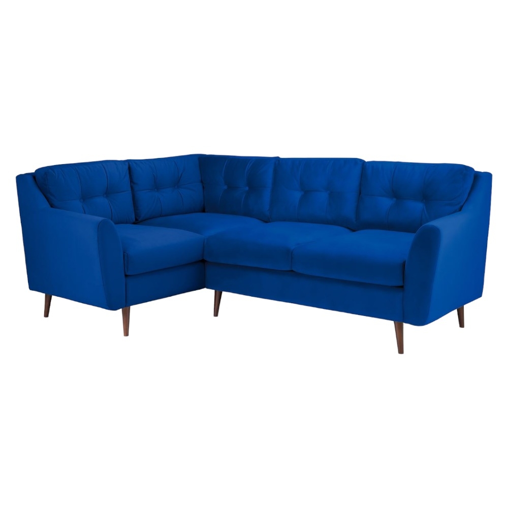 Halston Plush Blue Tufted Left Hand Facing Corner Sofa