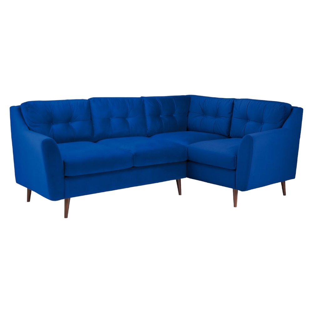 Halston Plush Blue Tufted Right Hand Facing Corner Sofa