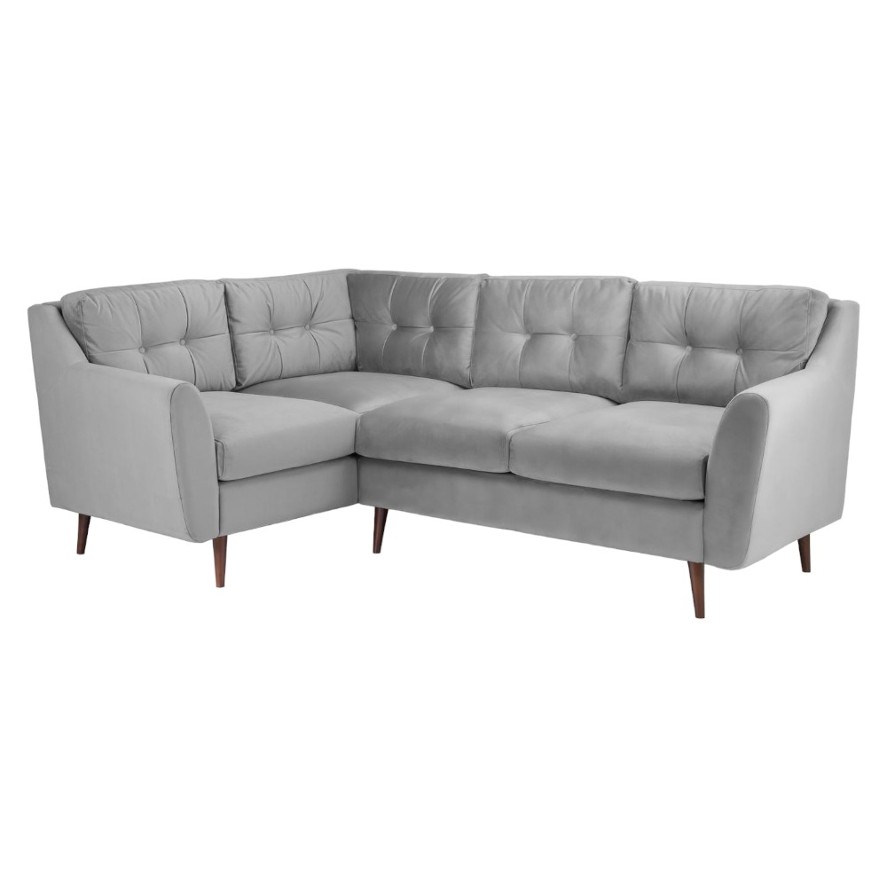 Halston Plush Grey Tufted Left Hand Facing Corner Sofa