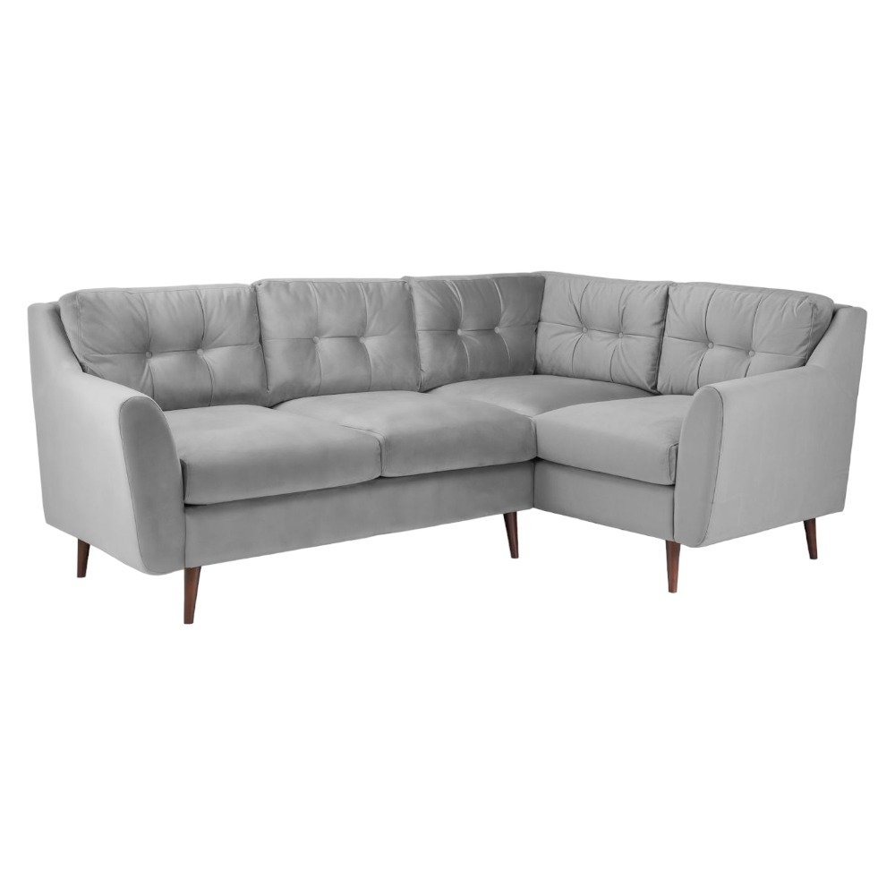 Halston Plush Grey Tufted Right Hand Facing Corner Sofa