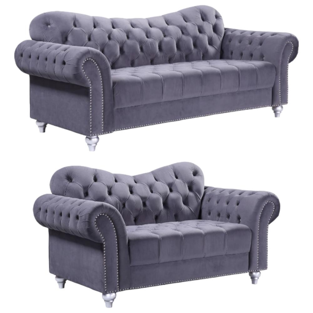 Jubilee Grey Tufted 32 Seater Sofa