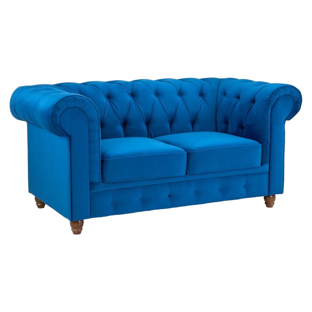 Kensington Flush Blue Tufted 2 Seater Sofa