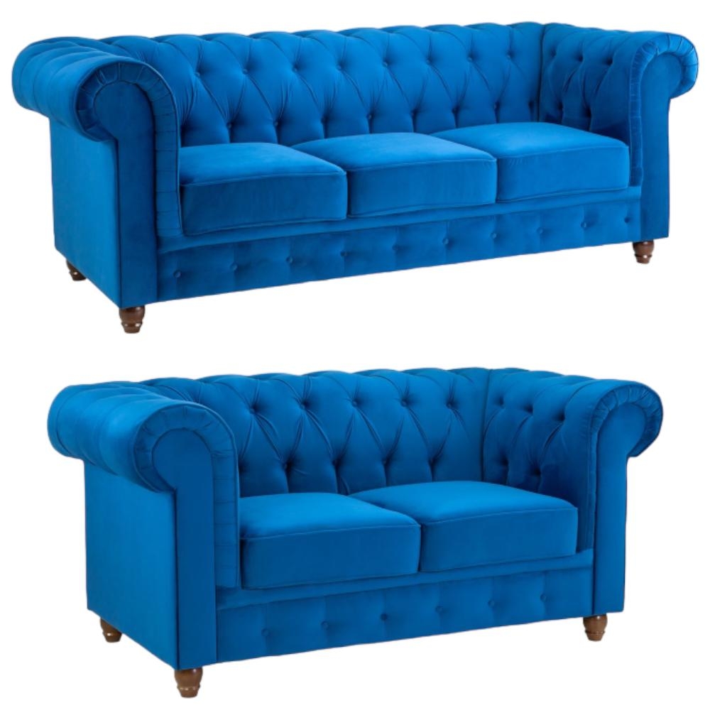 Kensington Flush Blue Tufted 32 Seater Sofa