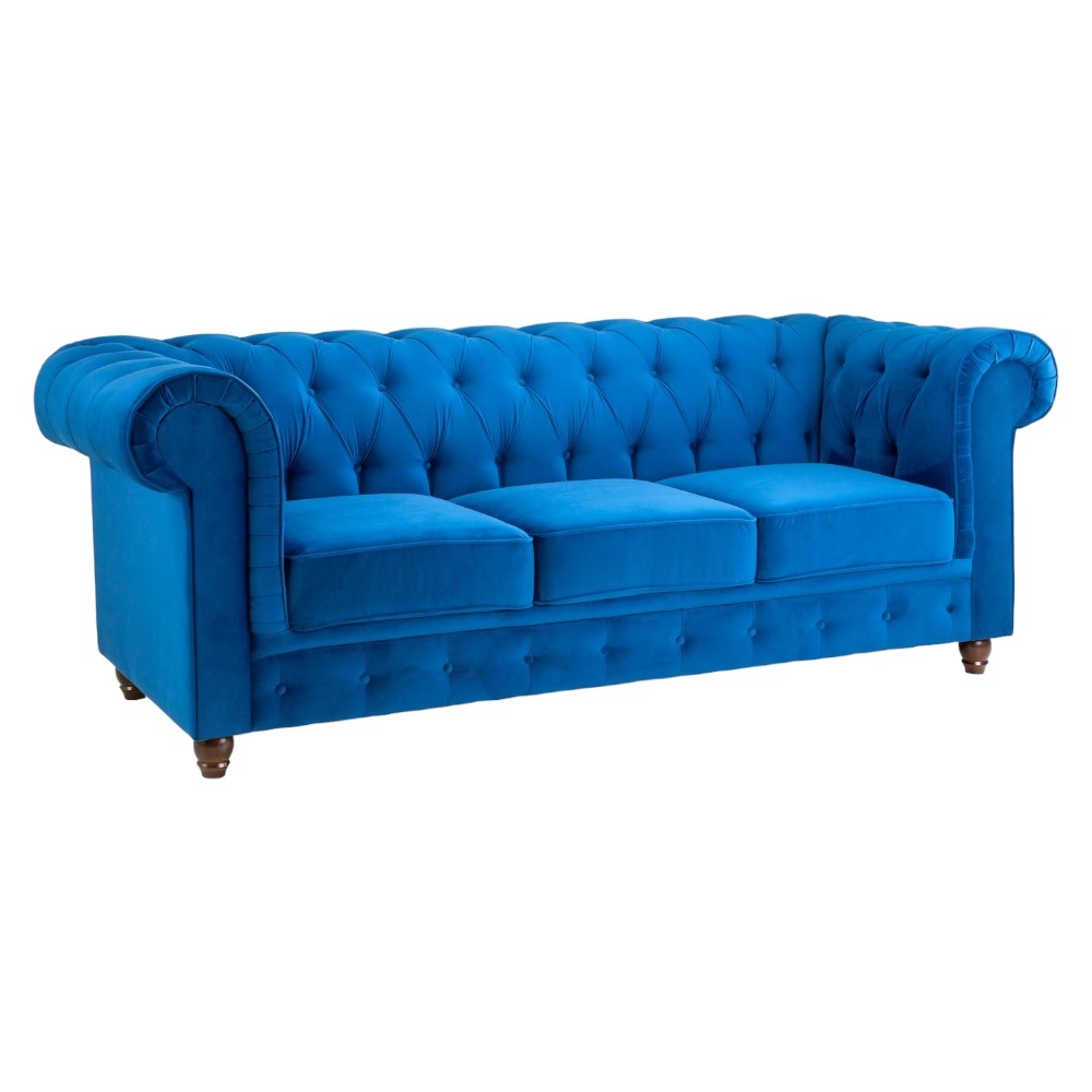Kensington Flush Blue Tufted 3 Seater Sofa
