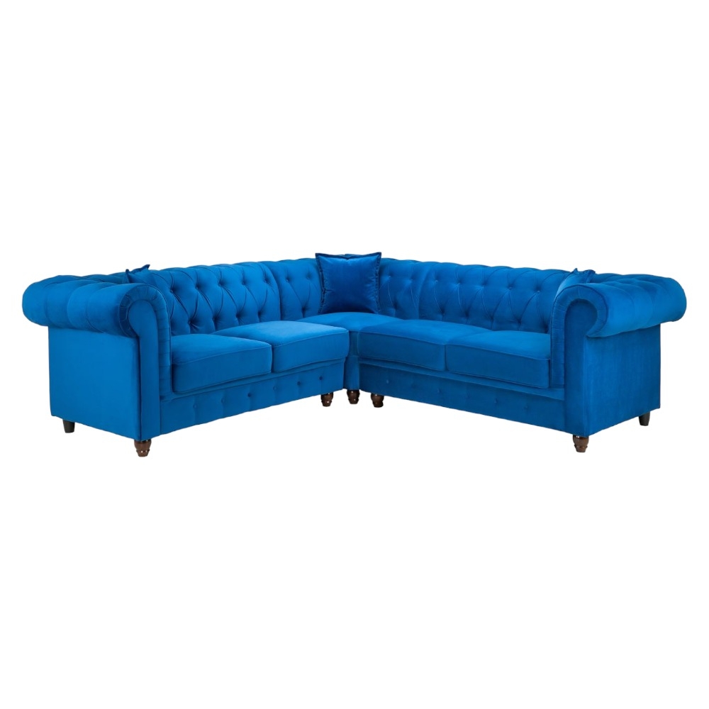Kensington Flush Blue Tufted Large Corner Sofa
