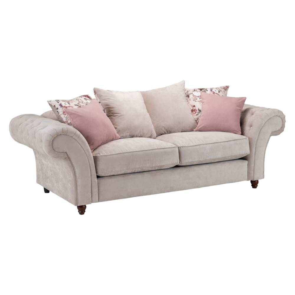 Roma Chesterfield Beige Tufted 3 Seater Sofa