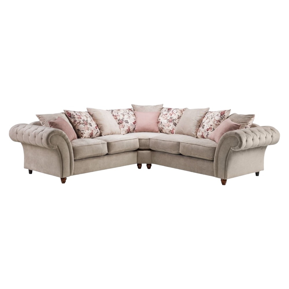 Roma Chesterfield Beige Tufted Large Corner Sofa