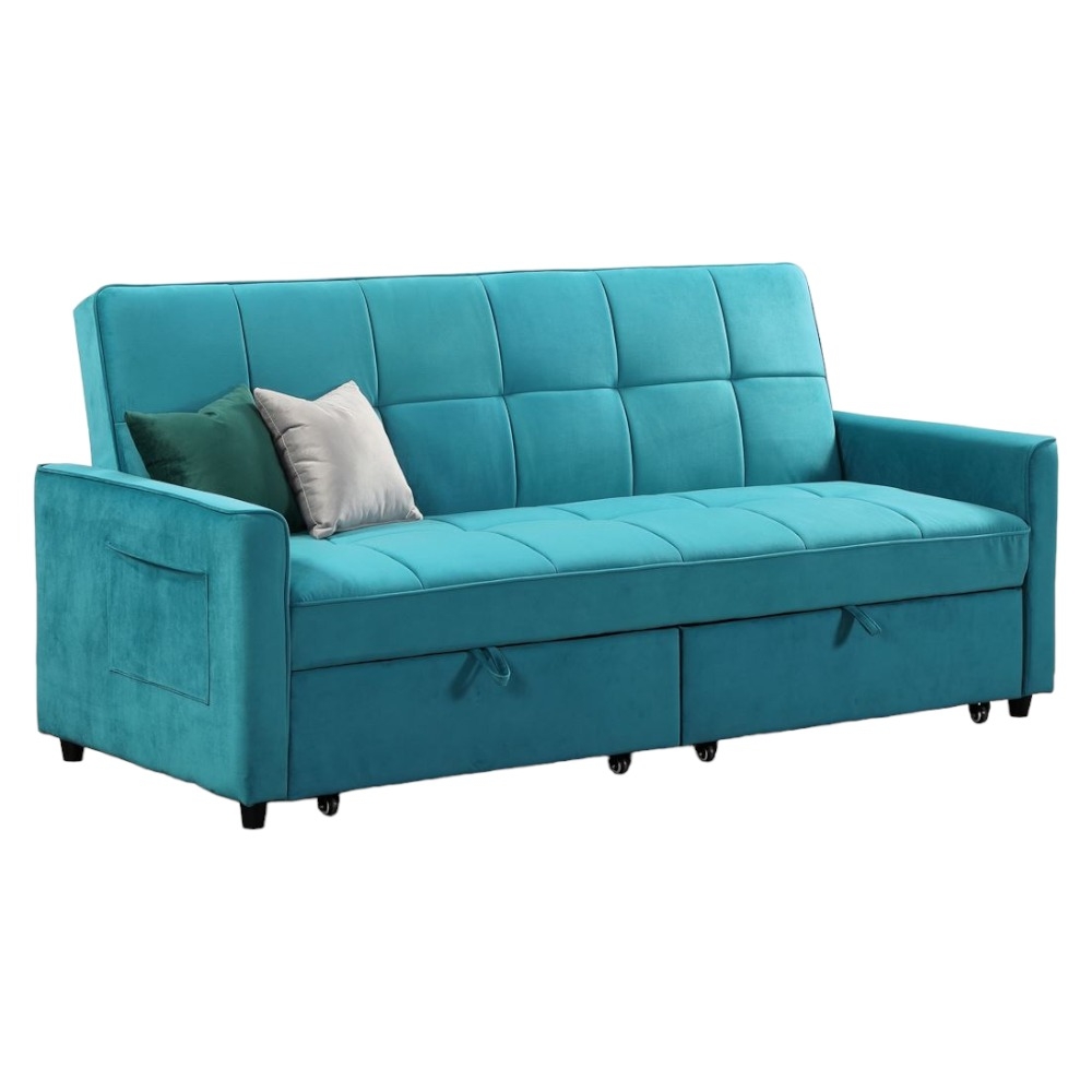 Elegance Plush Teal Tufted 3 Seater Sofabed