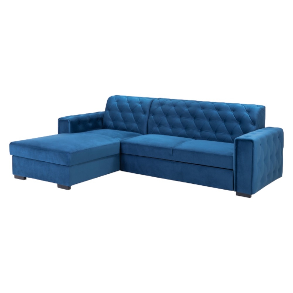 Reva Blue Tufted Right Hand Facing Corner Sofabed