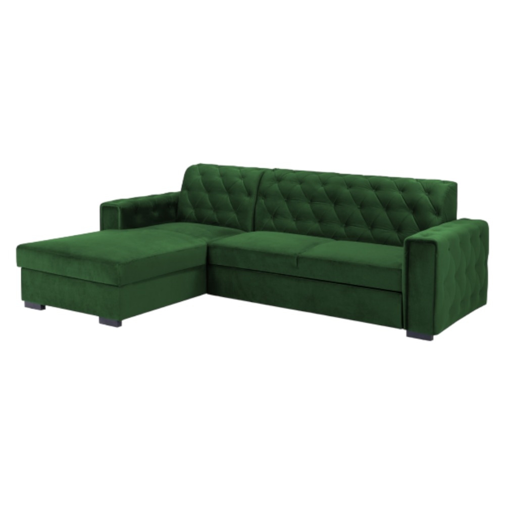 Reva Green Tufted Right Hand Facing Corner Sofabed