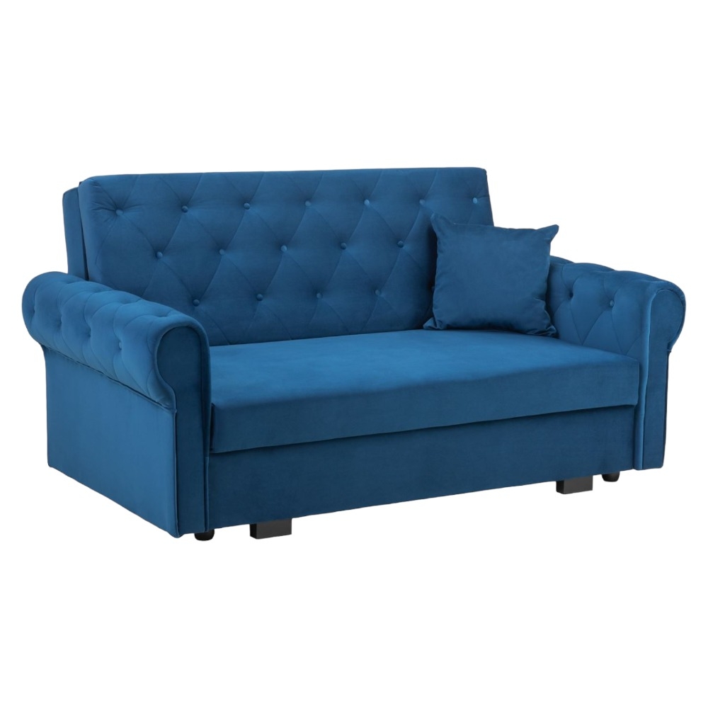 Rosalind Plush Blue Tufted 2 Seater Sofabed