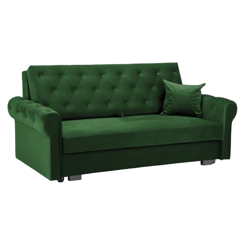 Rosalind Plush Green Tufted 3 Seater Sofabed