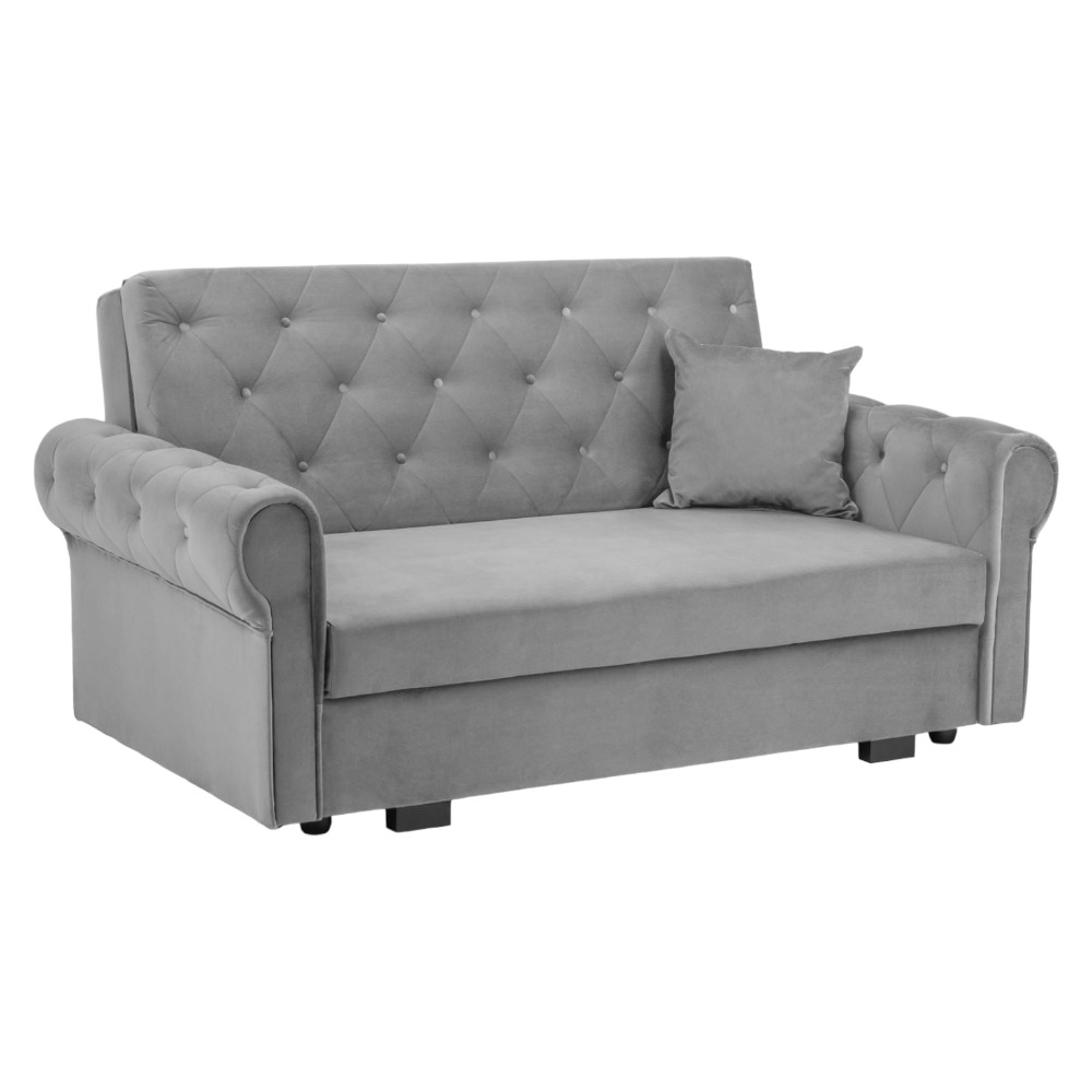 Rosalind Plush Grey Tufted 2 Seater Sofabed