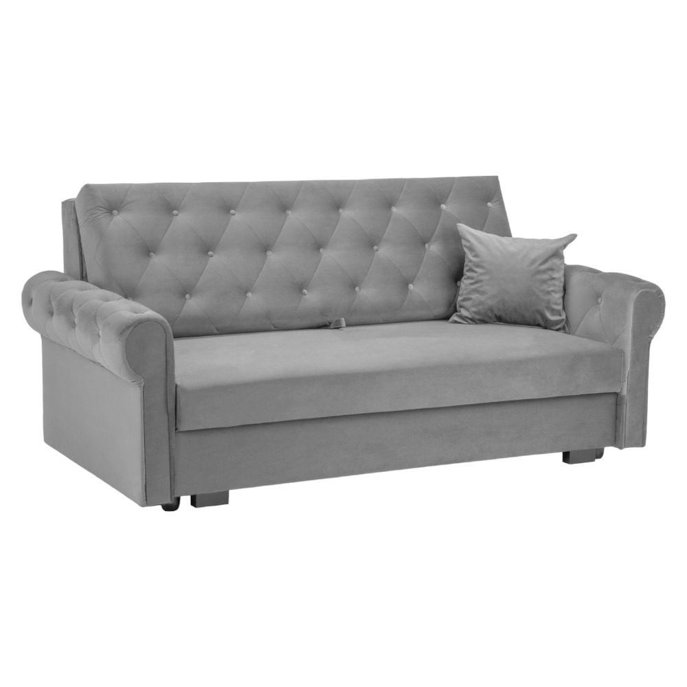 Rosalind Plush Grey Tufted 3 Seater Sofabed