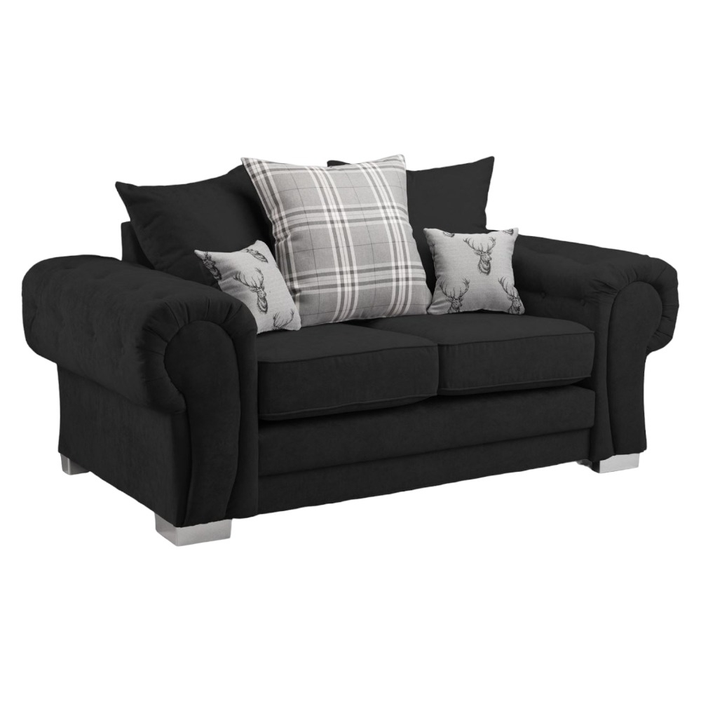 Verona Scatterback Black Tufted 2 Seater Sofa