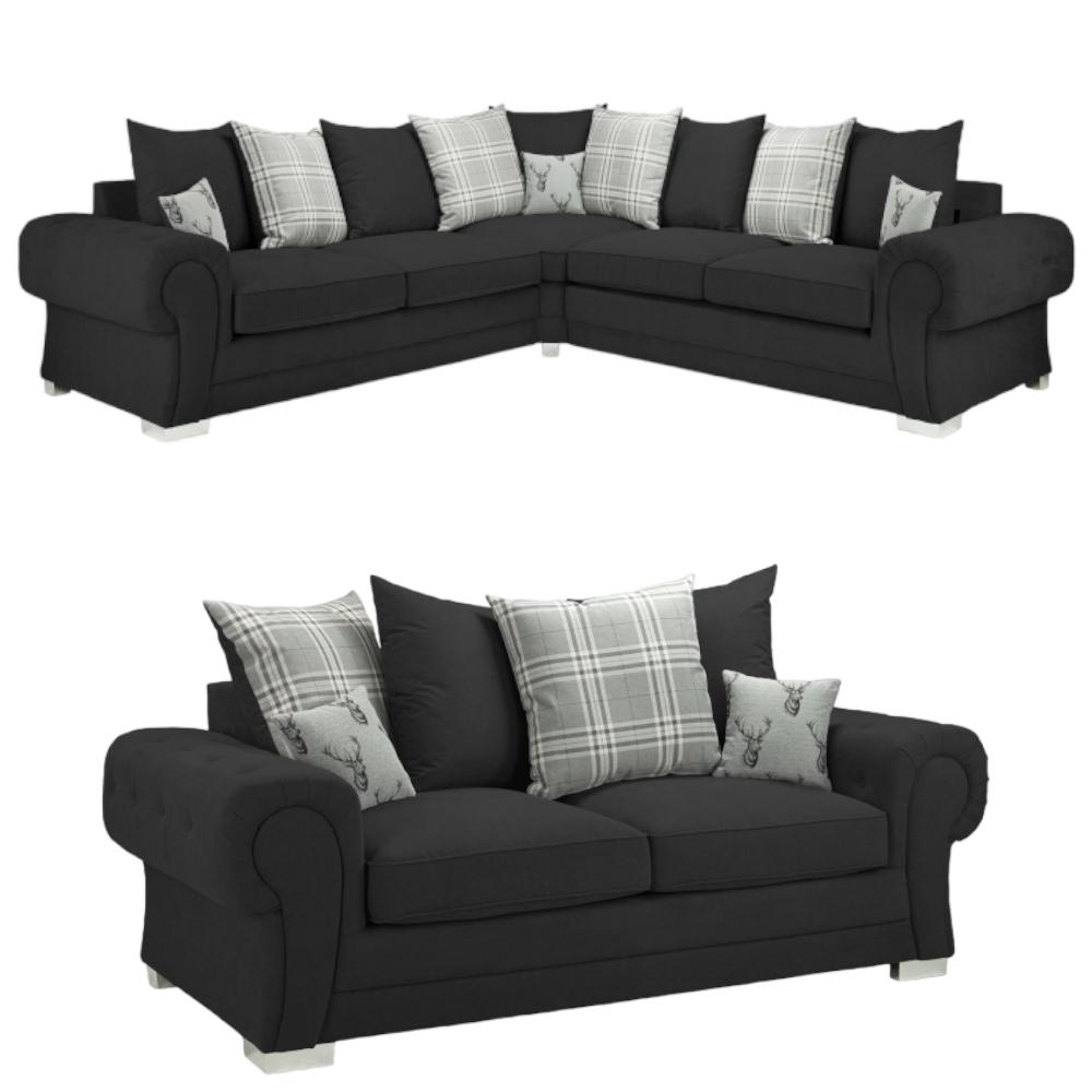 Verona Scatterback Black Tufted 32 Seater Sofa