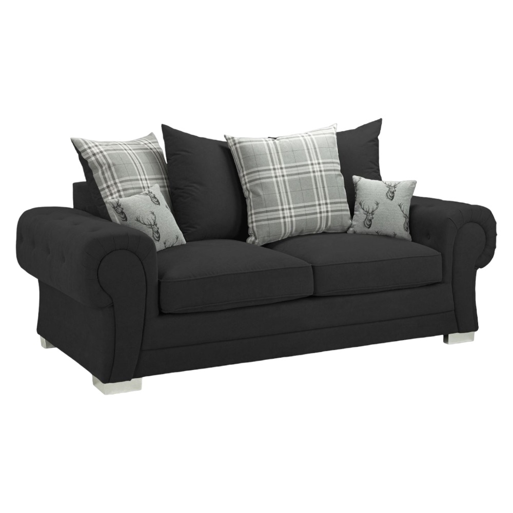 Verona Scatterback Black Tufted 3 Seater Sofa