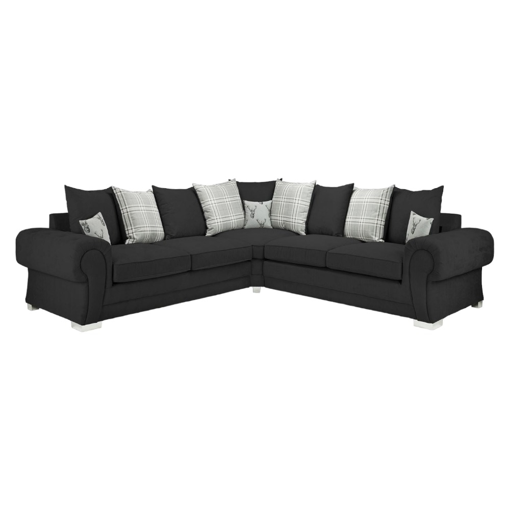 Verona Scatterback Black Tufted Large Corner Sofa