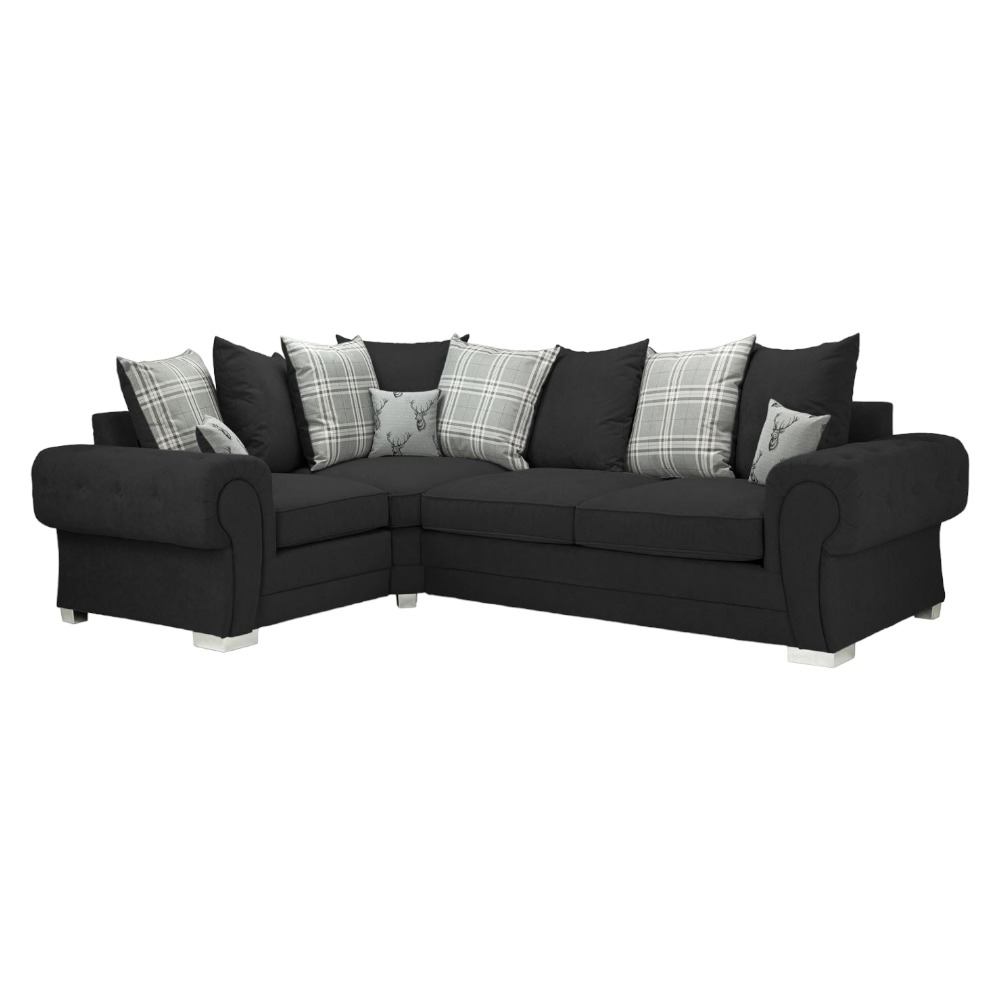 Verona Scatterback Black Tufted Left Hand Facing Corner Sofa