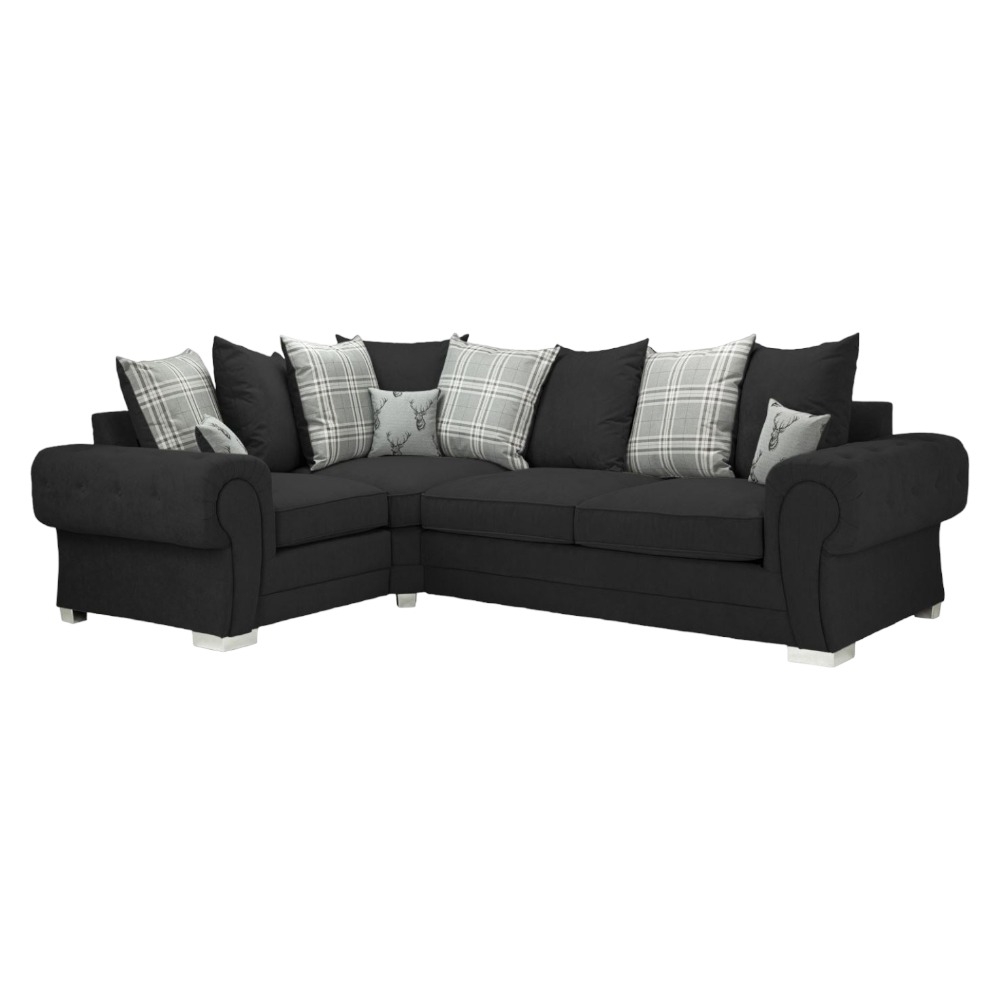 Verona Scatterback Black Tufted Left Hand Facing Corner Sofabed