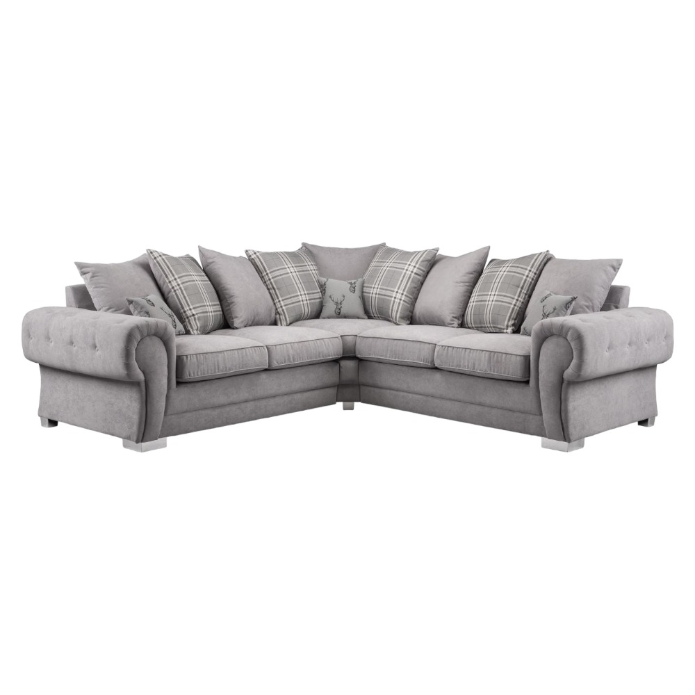 Verona Scatterback Grey Tufted Large Corner Sofa