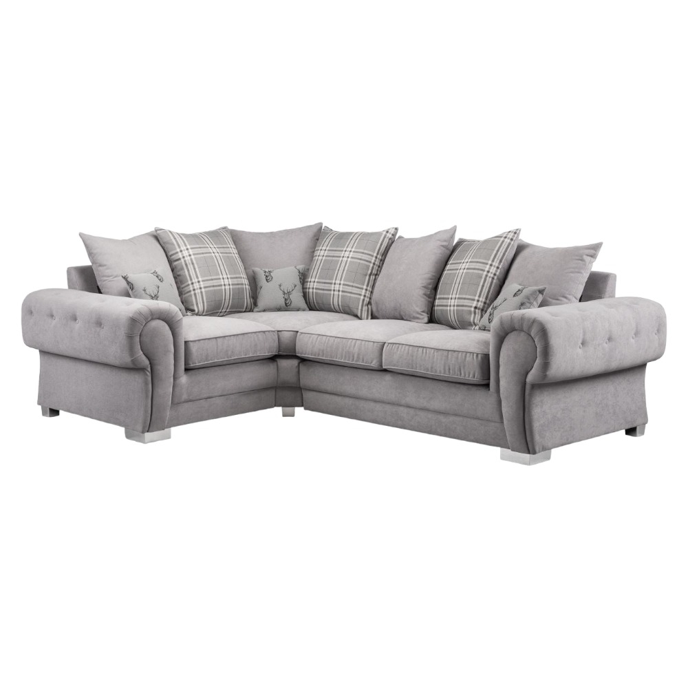 Verona Scatterback Grey Tufted Left Hand Facing Corner Sofa