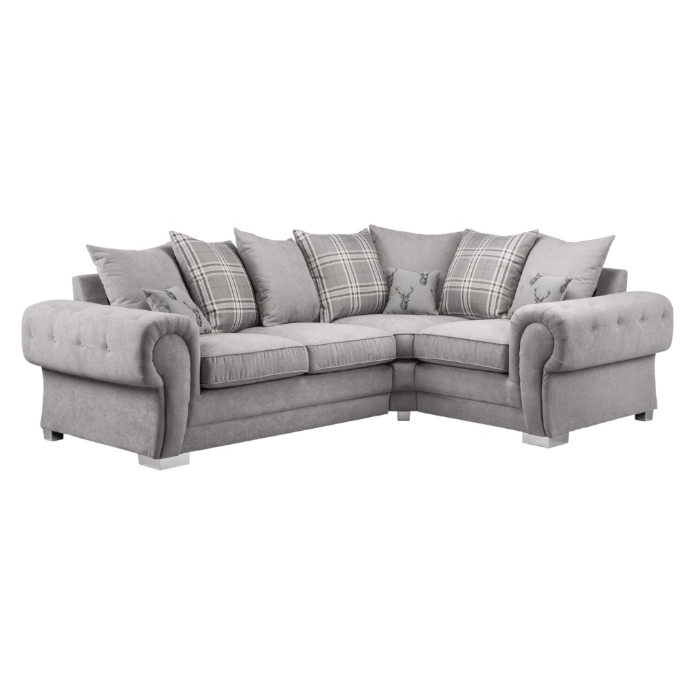 Verona Scatterback Grey Tufted Right Hand Facing Corner Sofa