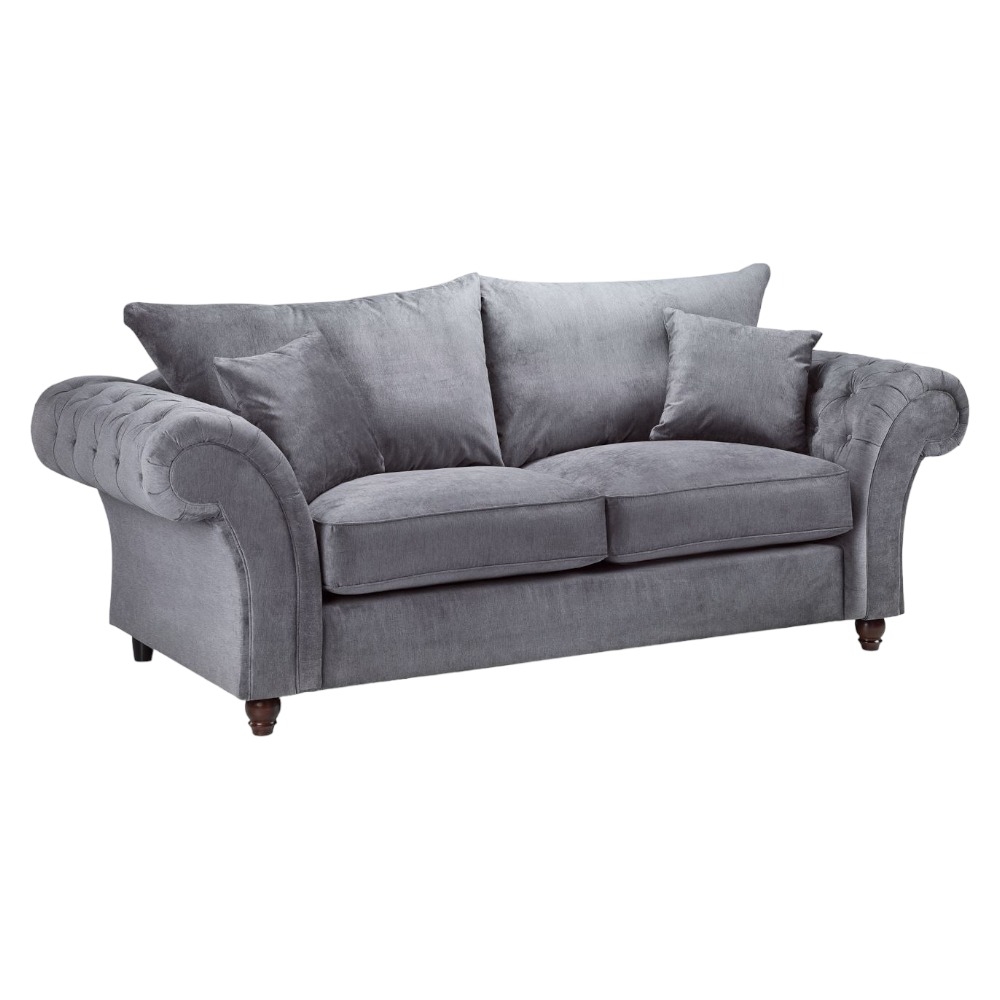 Windsor Fullback Grey Tufted 3 Seater Sofa