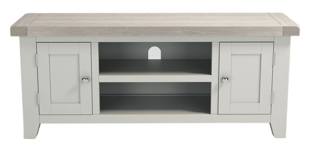 Cotswold Grey Painted And Oak Top 2 Door Tv Unit