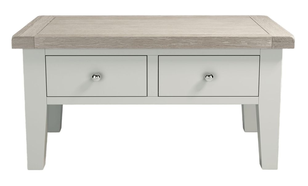 Cotswold Grey Painted And Oak Top 2 Drawer Coffee Table