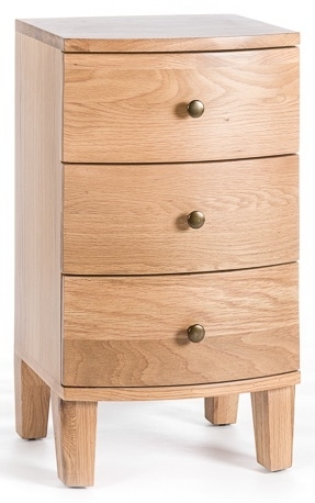 Seville Natural Oak Bow Fronted 3 Drawer Bedside Cabinet