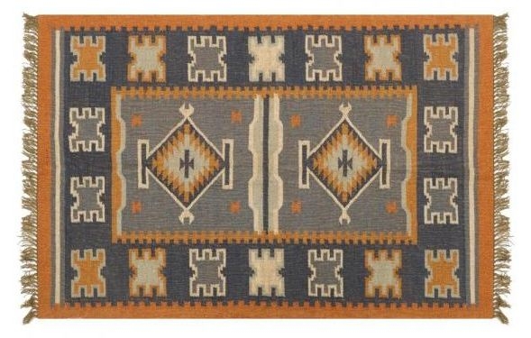 Kilim Flatweave Grey Floor Rug Large