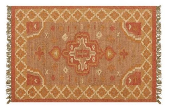 Kilim Flatweave Orange Floor Rug Large