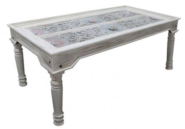 Meera Hand Painted Carved Glass Top Dining Table 200cm Seats 6 Diners Rectangular Top