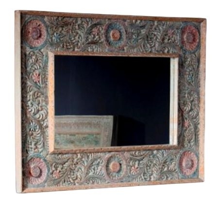 Meera Hand Painted Carved Rectangular Mirror