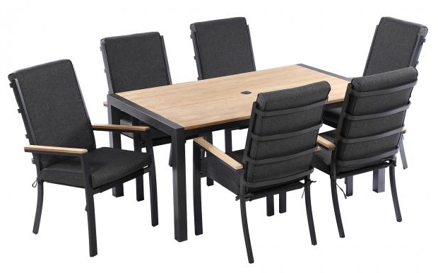 Outdoor Aluminium And Teak 6 Seat Rectangular Dining Set